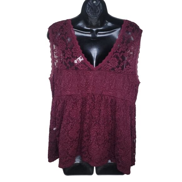 Torrid Burgundy Lace Peplum tank top size 2/2x - Picture 2 of 6